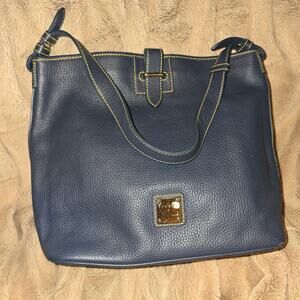Rare Medium Blue Dooney & Bourke shoulder tote leather pull through closure